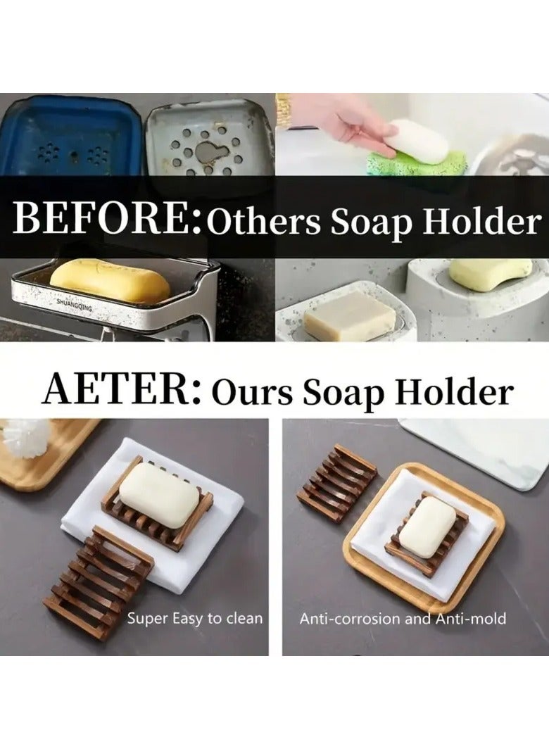 يوكانبي قطعتان من صحن الصابون الخشبي الأنيق بتصميم تصريف ذاتي - مثالي لديكور وتنظيم الحمام - Image 5