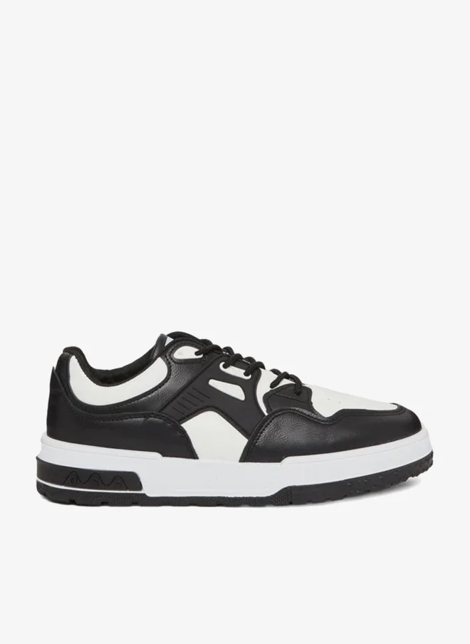 Styli Black Contrast Panel Lace-Up Sneakers