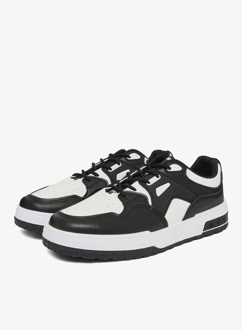 Styli Black Contrast Panel Lace-Up Sneakers