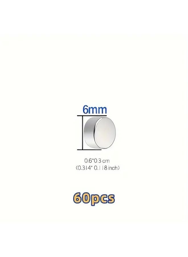 6x3 مم أوراق مغناطيسية مستديرة 60 قطعة بسماكة 3 مم للثلاجة ولوح المكتب الأبيض - Image 1