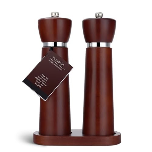 TLYSXPRO Wooden Salt and Pepper Grinder Set Refillable Salt and Pepper Mill with Adjustable Upgraded Large Size Ceramic Burr Manual Pepper Grinder with Beech Wood Body 83 Tall Chestnut - Image 1