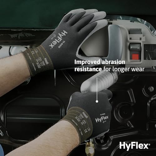 HyFlex 11-600 Multi-Purpose Light Duty Industrial Gloves w/ Palm Coating for Metal Fabrication, Machinery, Automotive - Size 6, Black (12 Pairs) - Image 4