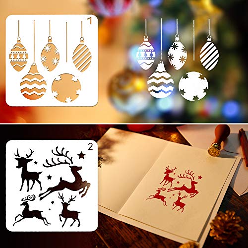 Coogam 8 Pcs Christmas Stencils Template - Reusable Plastic Craft for Art Drawing Painting Spraying Window Glass Door Car Body Wood Journaling Scrapbook Holiday Xmas Snowflake DIY Decoration 5x5 inch - Image 3