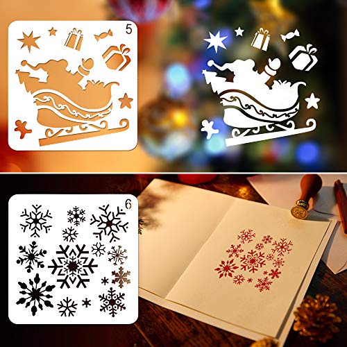 Coogam 8 Pcs Christmas Stencils Template - Reusable Plastic Craft for Art Drawing Painting Spraying Window Glass Door Car Body Wood Journaling Scrapbook Holiday Xmas Snowflake DIY Decoration 5x5 inch - Image 5