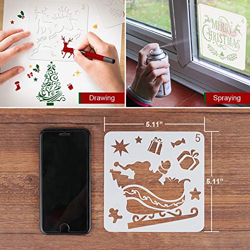 Coogam 8 Pcs Christmas Stencils Template - Reusable Plastic Craft for Art Drawing Painting Spraying Window Glass Door Car Body Wood Journaling Scrapbook Holiday Xmas Snowflake DIY Decoration 5x5 inch - Image 2