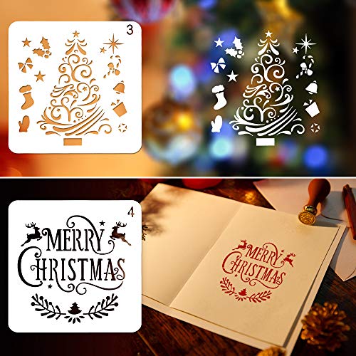 Coogam 8 Pcs Christmas Stencils Template - Reusable Plastic Craft for Art Drawing Painting Spraying Window Glass Door Car Body Wood Journaling Scrapbook Holiday Xmas Snowflake DIY Decoration 5x5 inch - Image 4
