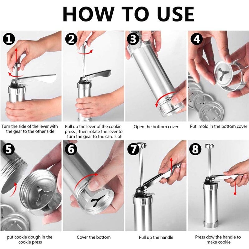 DEROVAN Stainless Steel Cookie Press Gun with 20 Discs & 4 Icing Tips – Biscuit Maker Set for Baking, Cake Decorating – Durable Manual Cookie Maker for Home Kitchen Use - Image 2