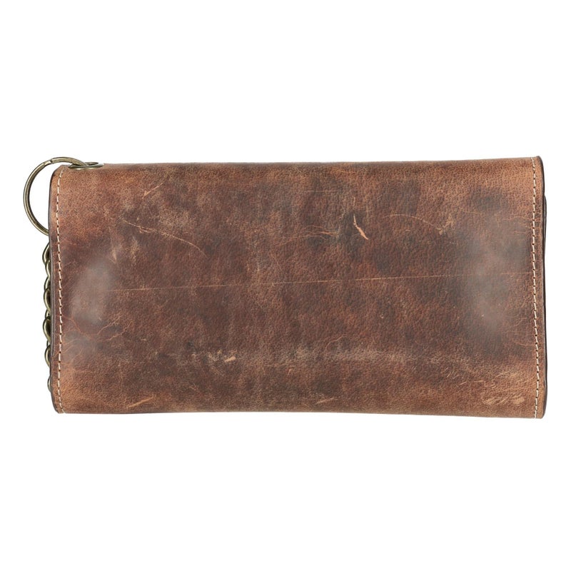 CTM Men's Crazy Horse Leather RFID Long Trifold Chain Wallet, Brown - Image 5