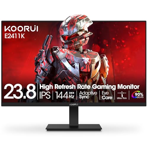 KOORUI 24 Inch Gaming Monitor 144Hz Full HD 1920 x 1080p IPS Ultra-Slim Display with HDMI VGA, Adaptive Sync, 99% SRGB, VESA 100x100mm, Eye Care, Tilt, HDMI 2.0, Black, E2411K - Image 1