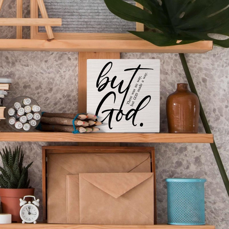 Nvotell but God Wooden Sign - Christian Inspirational Wooden Box Desk Sign, Religious Christian Decor for Home, God Gifts for Women Faith, 5x5 Inch - Image 2