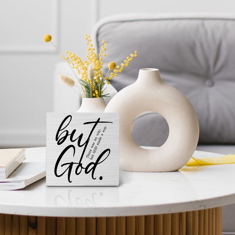 Nvotell but God Wooden Sign - Christian Inspirational Wooden Box Desk Sign, Religious Christian Decor for Home, God Gifts for Women Faith, 5x5 Inch - Image 5
