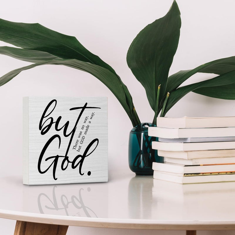 Nvotell but God Wooden Sign - Christian Inspirational Wooden Box Desk Sign, Religious Christian Decor for Home, God Gifts for Women Faith, 5x5 Inch - Image 3
