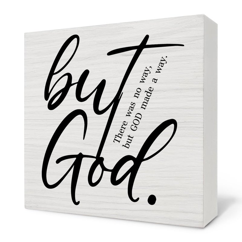 Nvotell but God Wooden Sign - Christian Inspirational Wooden Box Desk Sign, Religious Christian Decor for Home, God Gifts for Women Faith, 5x5 Inch - Image 1