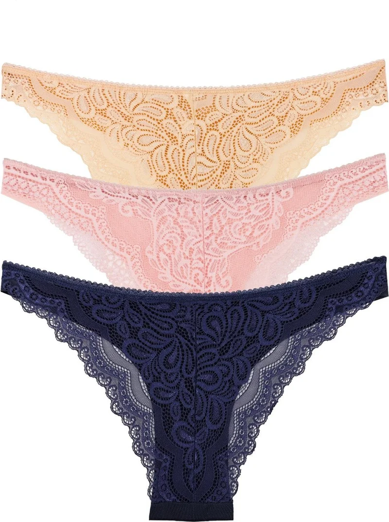 سينسو Women Laser Cut Brazilian Model Lace Detail 3 Piece Panties Set - Kts3106