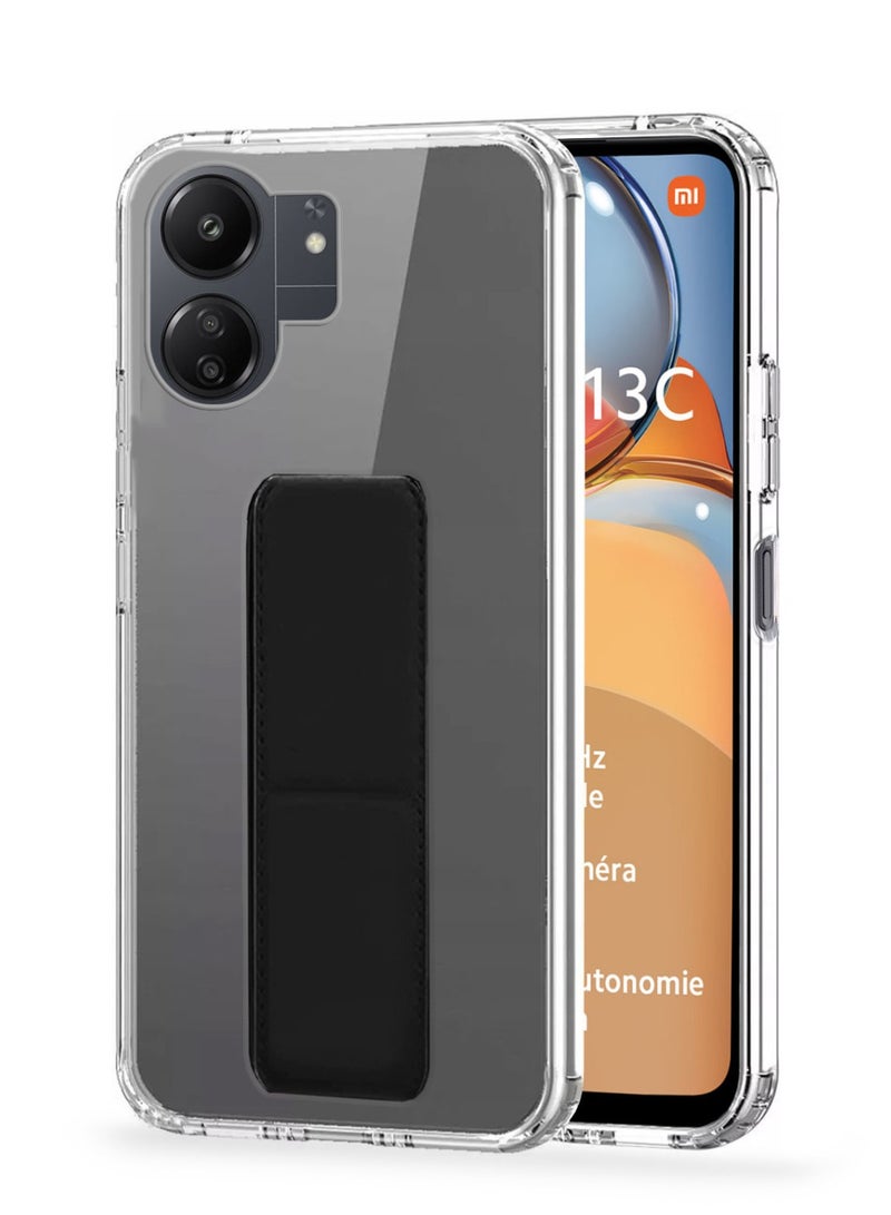 Techie Shockproof Airbag with Secure Hand Magnetic Absorption Grip Case Holder For Xiaomi Redmi 13C 4G – Clear / Black  - Image 1