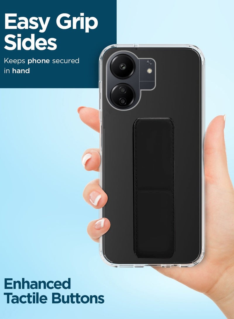 Techie Shockproof Airbag with Secure Hand Magnetic Absorption Grip Case Holder For Xiaomi Redmi 13C 4G – Clear / Black  - Image 2
