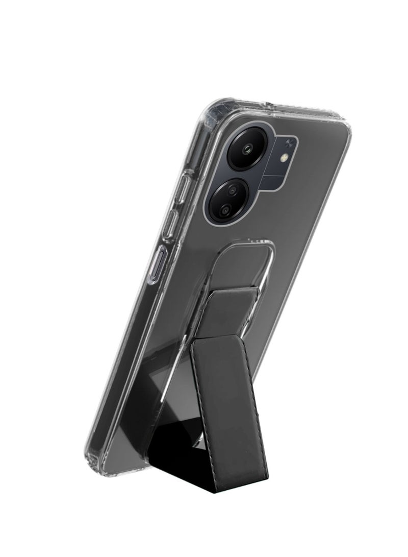 Techie Shockproof Airbag with Secure Hand Magnetic Absorption Grip Case Holder For Xiaomi Redmi 13C 4G – Clear / Black  - Image 5