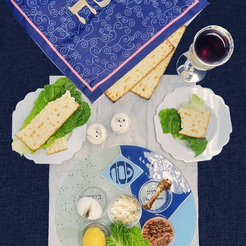 Rite Lite Blue Glass Passover Seder Plate with Silver Glitter Accents For Pesach - Image 5