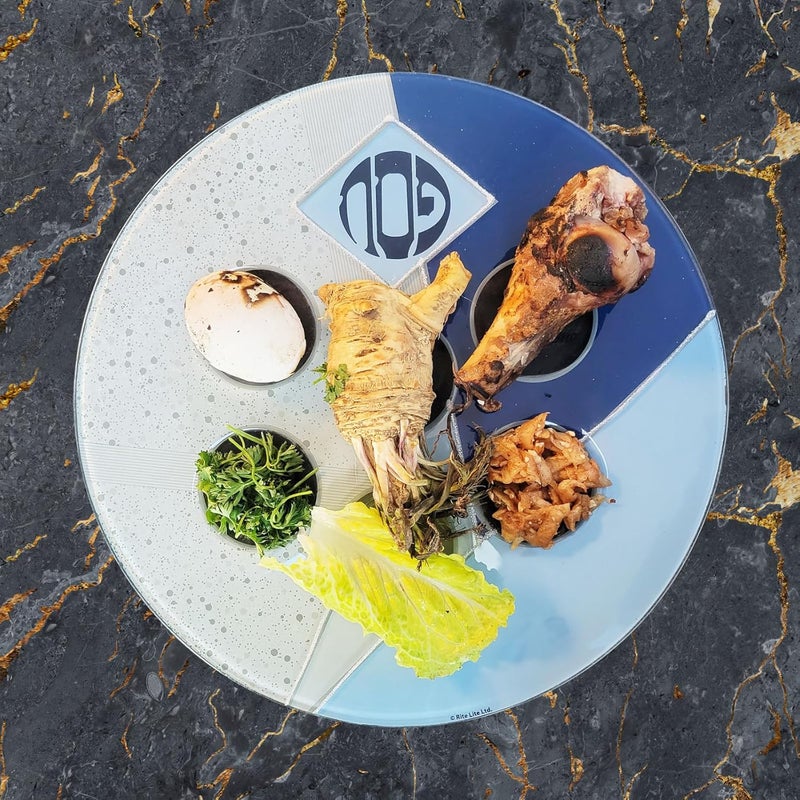 Rite Lite Blue Glass Passover Seder Plate with Silver Glitter Accents For Pesach - Image 3