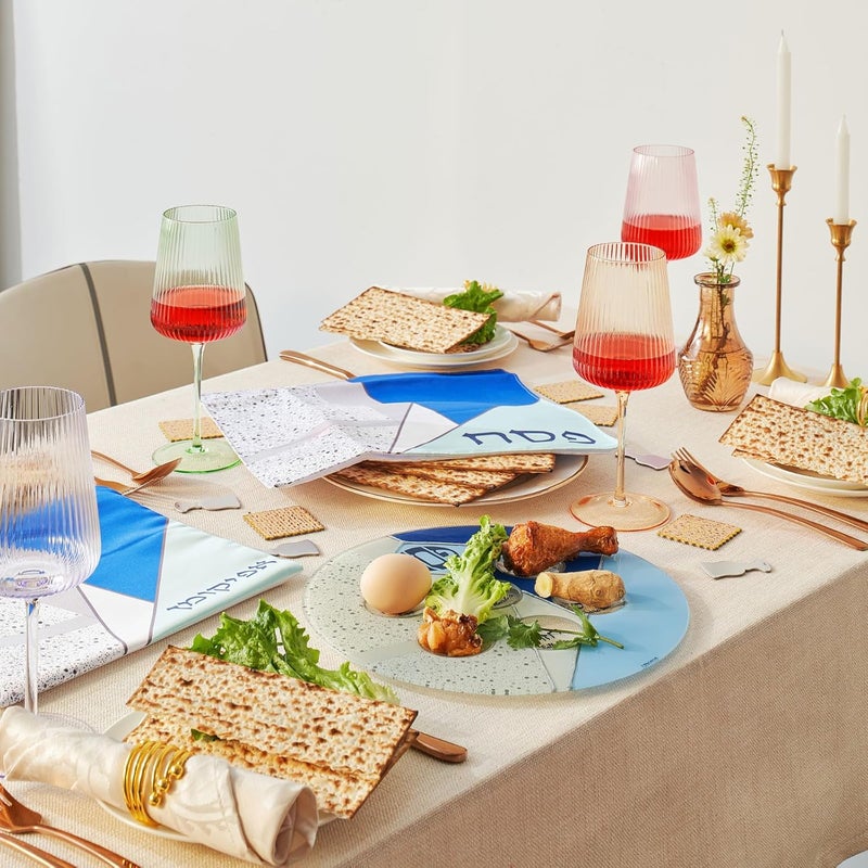 Rite Lite Blue Glass Passover Seder Plate with Silver Glitter Accents For Pesach - Image 4