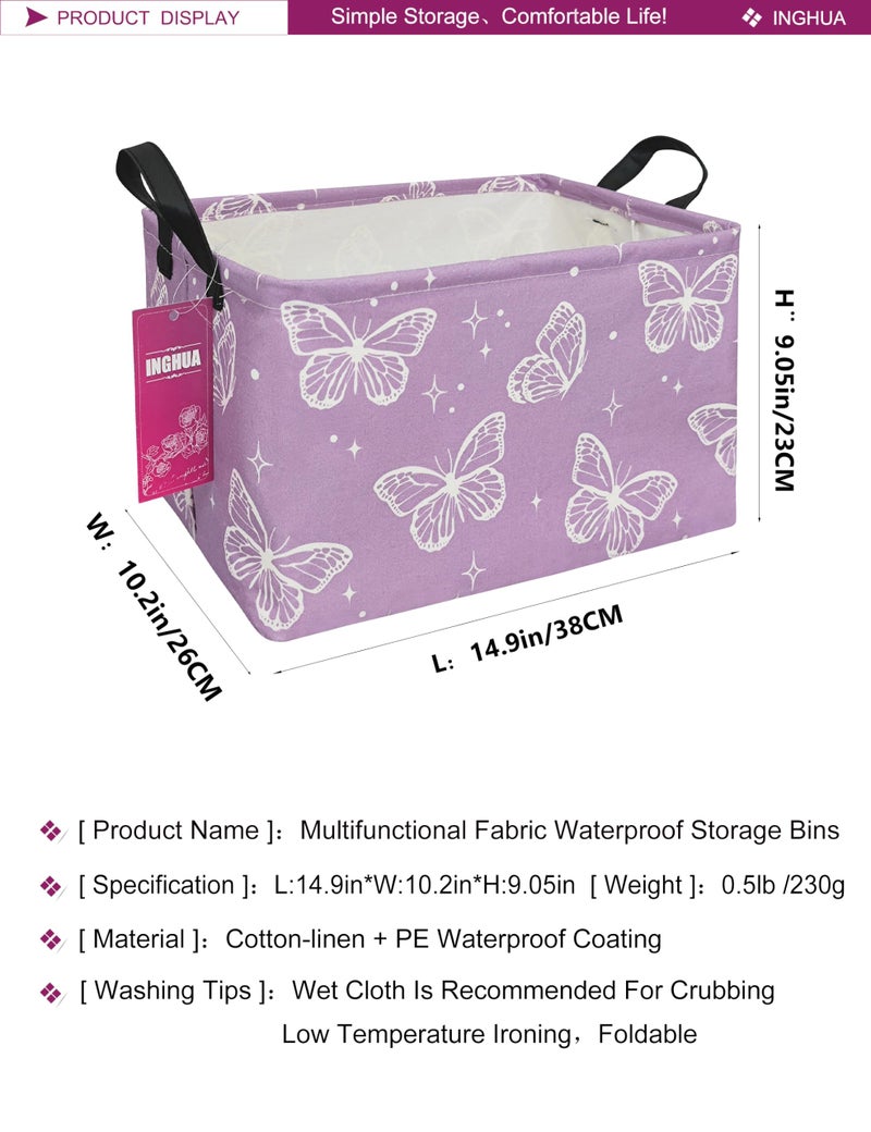 INGHUA Rectangular Storage Basket Fabric Organizer Bin for Toys,Books,Clothes,Gifts,Pets-Perfect for Home,Office,Nursery,Dorm,Shelf(Rec-butterfly ) - Image 2