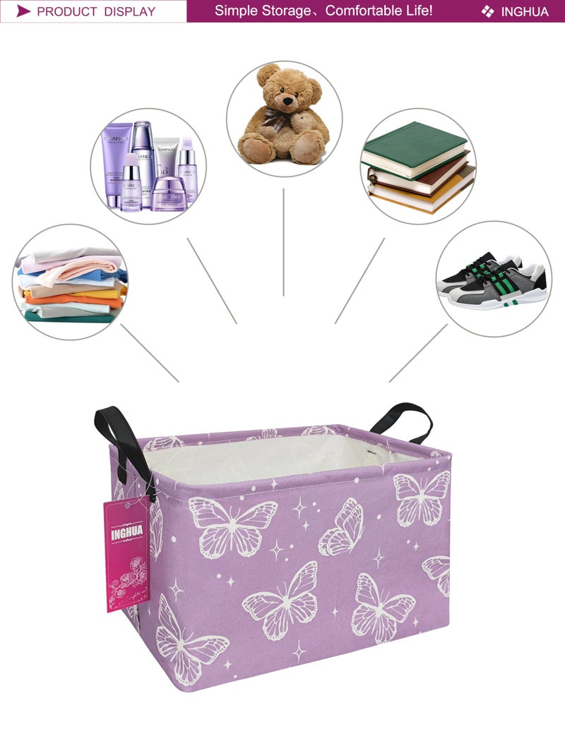 INGHUA Rectangular Storage Basket Fabric Organizer Bin for Toys,Books,Clothes,Gifts,Pets-Perfect for Home,Office,Nursery,Dorm,Shelf(Rec-butterfly ) - Image 3