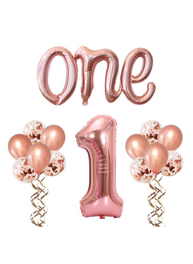 أسونلي بالون ذهبي وردي حرف واحد وبالون واحد لعيد الميلاد الأول بالون ذهبي وردي حرف واحد 1 بالونات كبيرة وبالونات قصاصات رائعة لتزيين بالونات عيد الميلاد الأول - Image 1
