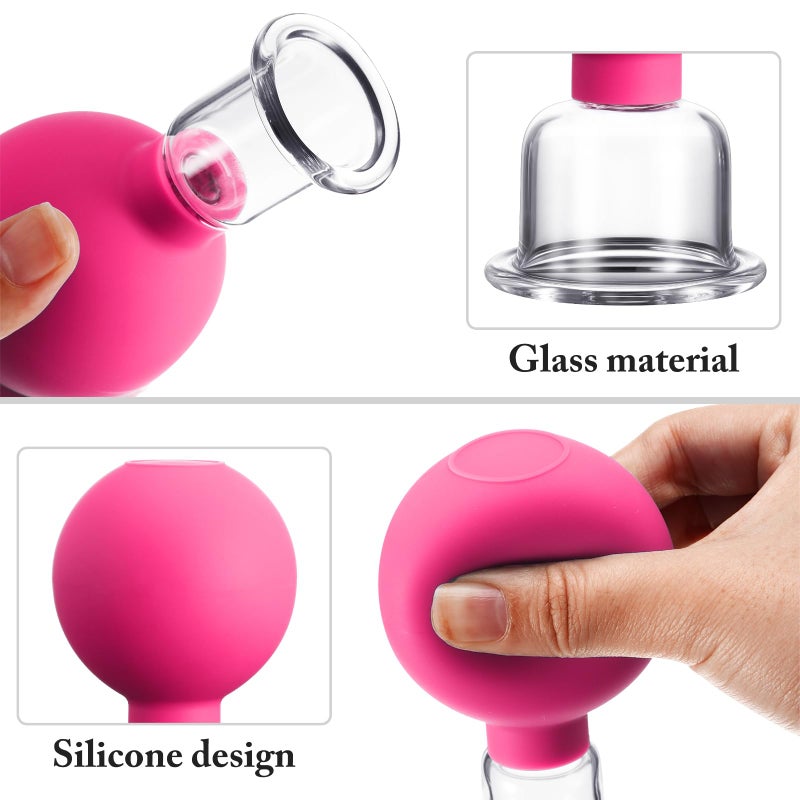 BBTO 4 Pieces Glass Cupping Set Glass Silicone Cupping Cups Massage Vacuum Suction Cupping Cups for Body Face Leg Arm Back Shoulder Muscle and Joint Pain (Rose) - Image 2