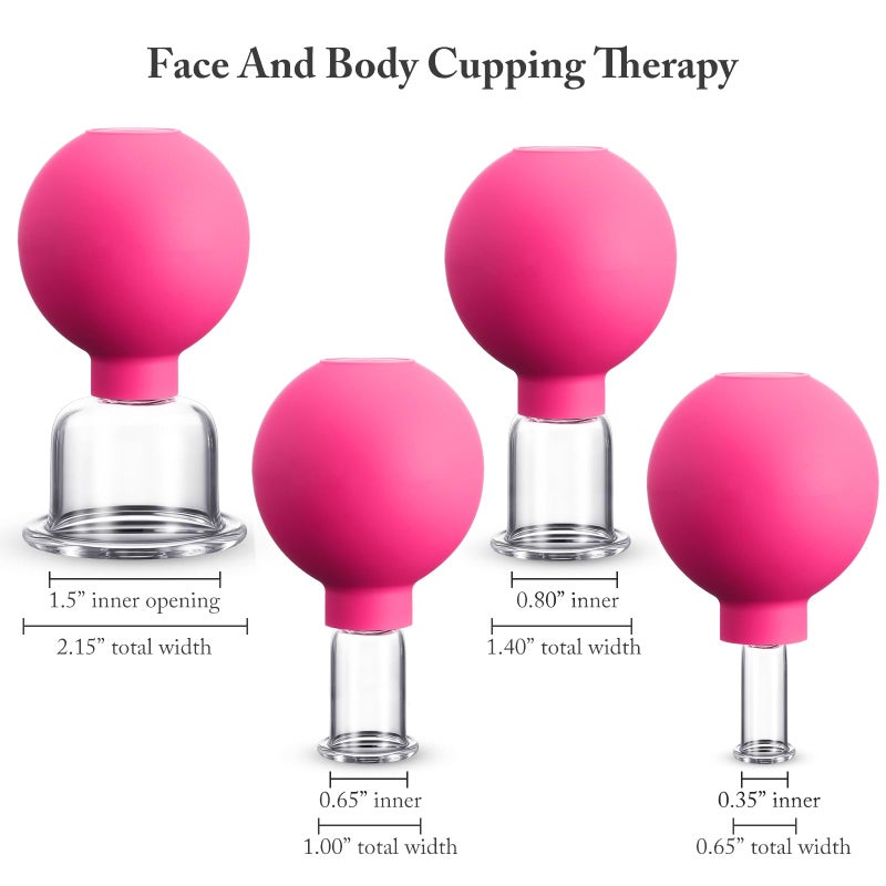 BBTO 4 Pieces Glass Cupping Set Glass Silicone Cupping Cups Massage Vacuum Suction Cupping Cups for Body Face Leg Arm Back Shoulder Muscle and Joint Pain (Rose) - Image 3