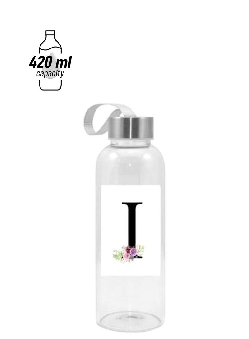 NIBEMINENT Floral Letter I Printed Water Bottle Clear/White/Black 420ml