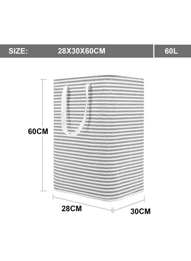 هاوس أوف كويرك سلة غسيل بلاستيكية قابلة للطي من هاوس أوف كويرك، سعة 60 لترًا، مع مقابض سهلة الحمل، سلة تخزين مستقلة للألعاب، منظم للملابس (60 لترًا، مخطط باللون الأبيض والرمادي) - Image 2
