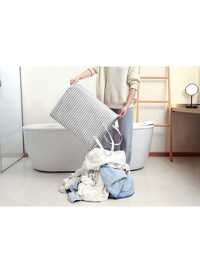 هاوس أوف كويرك سلة غسيل بلاستيكية قابلة للطي من هاوس أوف كويرك، سعة 60 لترًا، مع مقابض سهلة الحمل، سلة تخزين مستقلة للألعاب، منظم للملابس (60 لترًا، مخطط باللون الأبيض والرمادي) - Image 4