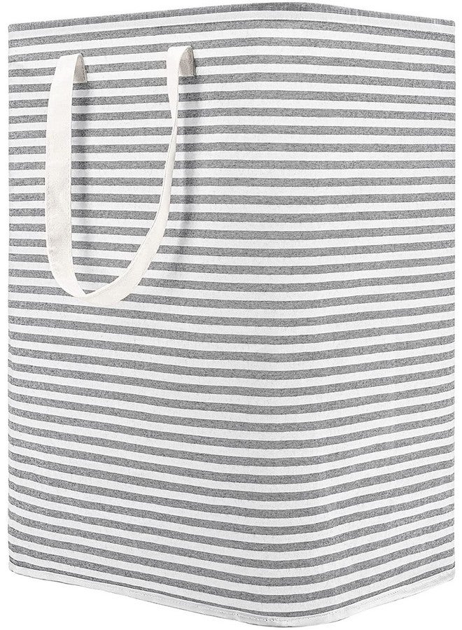 هاوس أوف كويرك سلة غسيل بلاستيكية قابلة للطي من هاوس أوف كويرك، سعة 60 لترًا، مع مقابض سهلة الحمل، سلة تخزين مستقلة للألعاب، منظم للملابس (60 لترًا، مخطط باللون الأبيض والرمادي) - Image 1