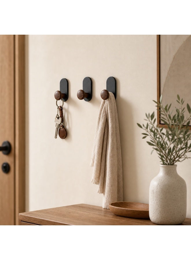 5pcs Walnut-Look Single Wall Hooks, Round Peg Hook Design, Entryway Bedroom Home Storage - Image 2