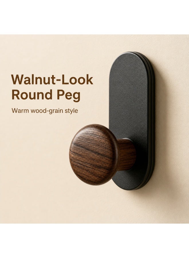 5pcs Walnut-Look Single Wall Hooks, Round Peg Hook Design, Entryway Bedroom Home Storage - Image 5