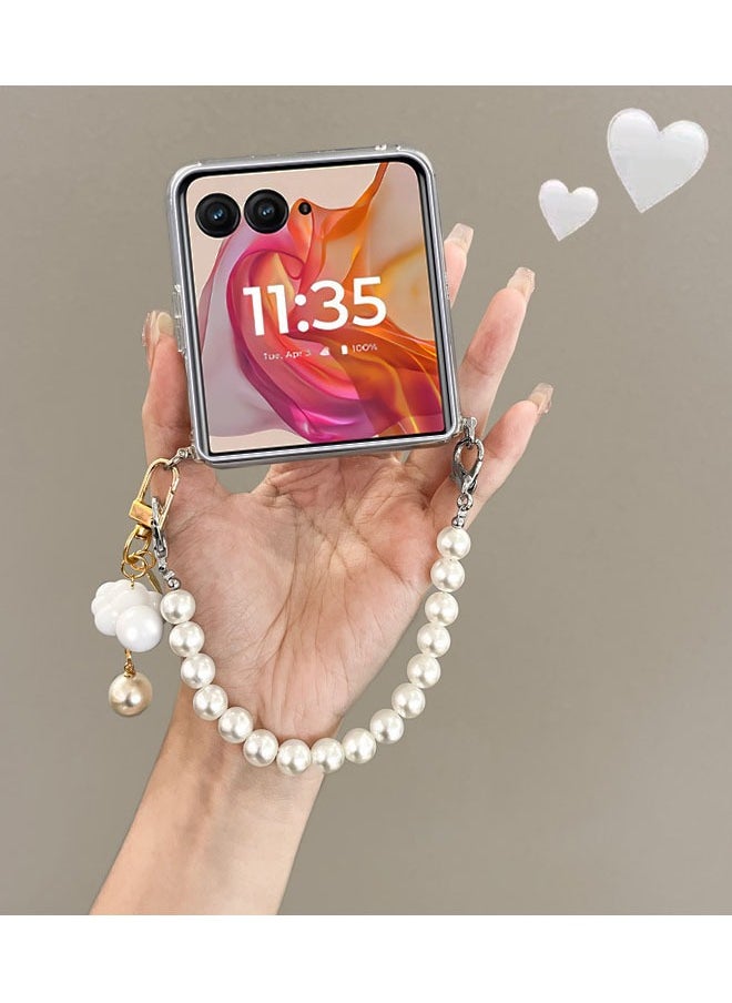 زفيف حافظة Motorola Razr 50 Ultra، تتميز بسوار لؤلؤي وغطاء مغلف بالكامل ومقاوم للسقوط مع قوس داخلي من السيليكون الفاخر  - Image 2