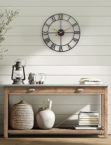 SkyNature 18 Inch Large Wall Clock Silent Non Ticking Battery Operated Roman Numeral Wall Clock Industrial Metal Indoor Outdoor Analog Clock for Living Room Kitchen Pool Patio Decor  Black 