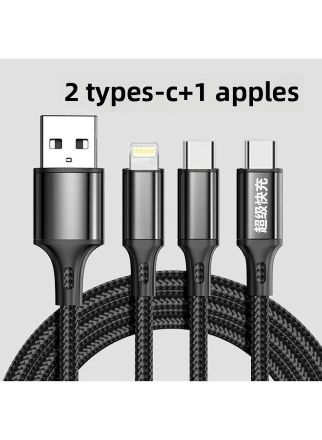 5A Three-in-one-to-three Charger Super Fast Charging Data Cable For Apple For Huawei Android Mobile Phone Multi-head Car-Color:【2 Typec+apple】- 1.8m Thick Copper Core Speed Up 800% Three-in-one