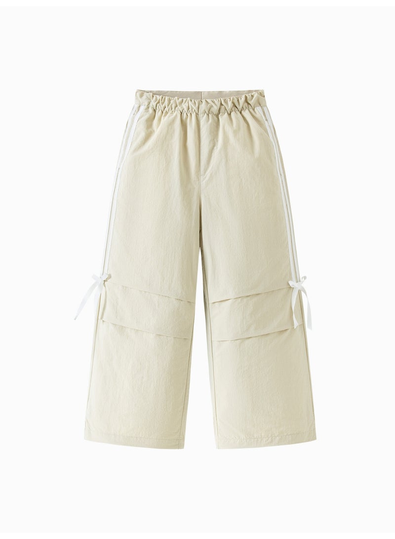 ميني بالا بنطلونات فتيات عريضة مناسبة للراحة، بوسط مرن، تفاصيل قوسة زينة، بطن قابل للتعديل، خفيفة ومريحة، مناسبة للارتداء اليومي والأنشطة الخارجية بنطلونات - Image 3