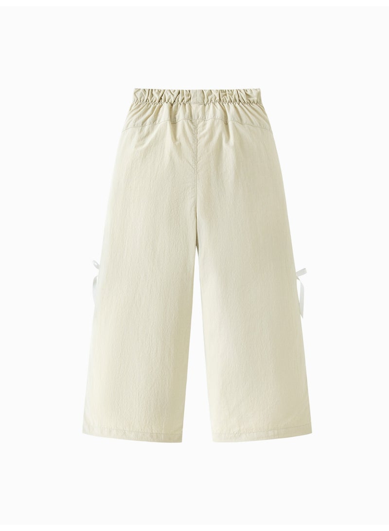 ميني بالا بنطلونات فتيات عريضة مناسبة للراحة، بوسط مرن، تفاصيل قوسة زينة، بطن قابل للتعديل، خفيفة ومريحة، مناسبة للارتداء اليومي والأنشطة الخارجية بنطلونات - Image 4