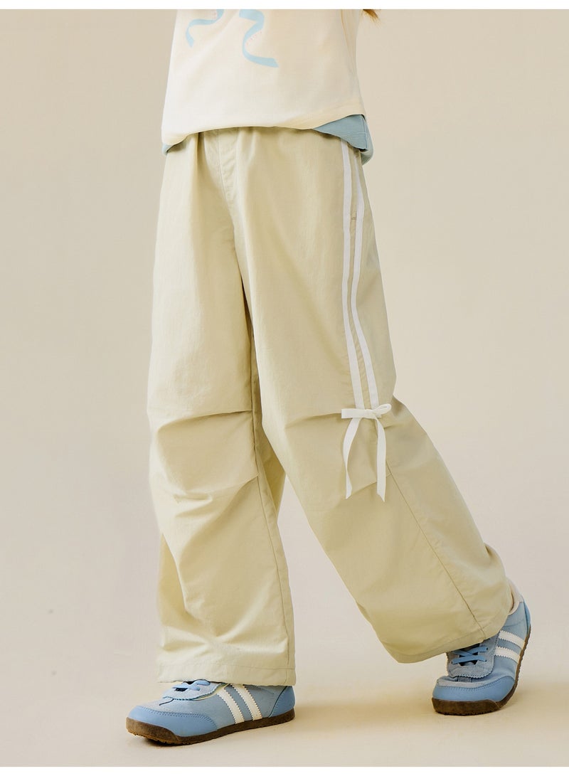 ميني بالا بنطلونات فتيات عريضة مناسبة للراحة، بوسط مرن، تفاصيل قوسة زينة، بطن قابل للتعديل، خفيفة ومريحة، مناسبة للارتداء اليومي والأنشطة الخارجية بنطلونات - Image 2