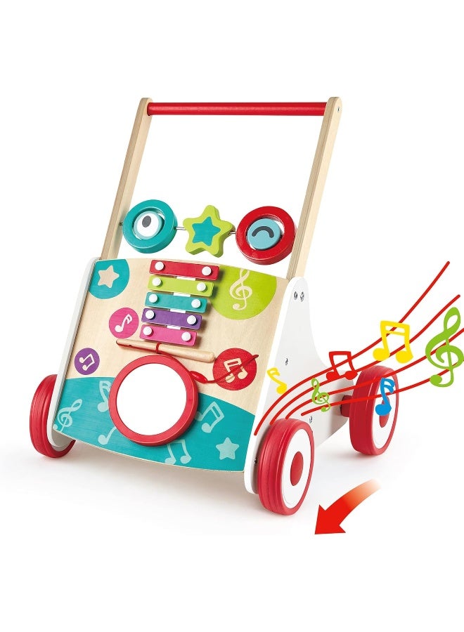 Hape My First Musical Walker – Wooden Baby Push Walker with Adjustable Speed, Music Box & Built-in Xylophone - Image 1