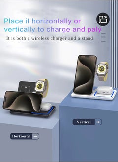 Fazza 3 in 1 Wireless Charger Foldable Pad, 15W  Fast Magnetic All in One Travel Charging Station, for iPhone Series, for Apple Watch  , for AirPods Pro (Black)  - Image 5