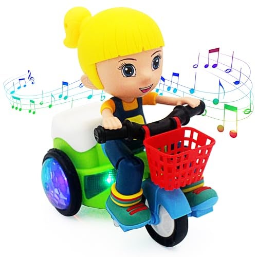 Tipmant Baby Toddler Electric Tricycle Toy Cartoon Motorcycle Vehicle Stunt Performance Music Luminous Lights Kids Birthday Gifts Girl - Image 1