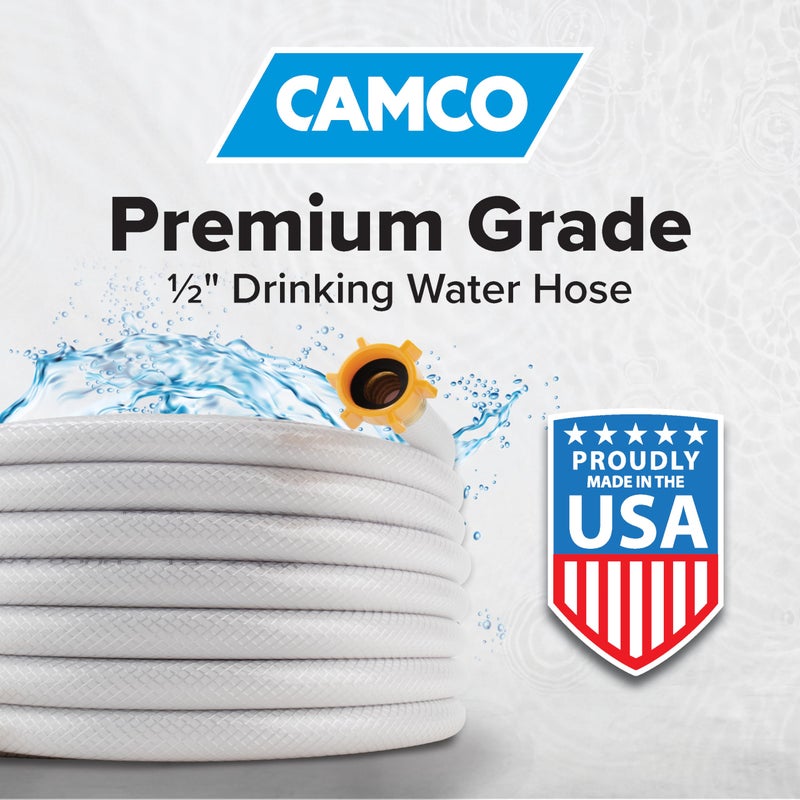 Camco TastePURE 10-Ft Water Hose - RV Drinking Water Hose Contains No Lead, No BPA & No Phthalate - Features Diamond-Hatch Reinforced PVC Design - 1/2” Inside Diameter, Made in the USA (22743) - Image 2