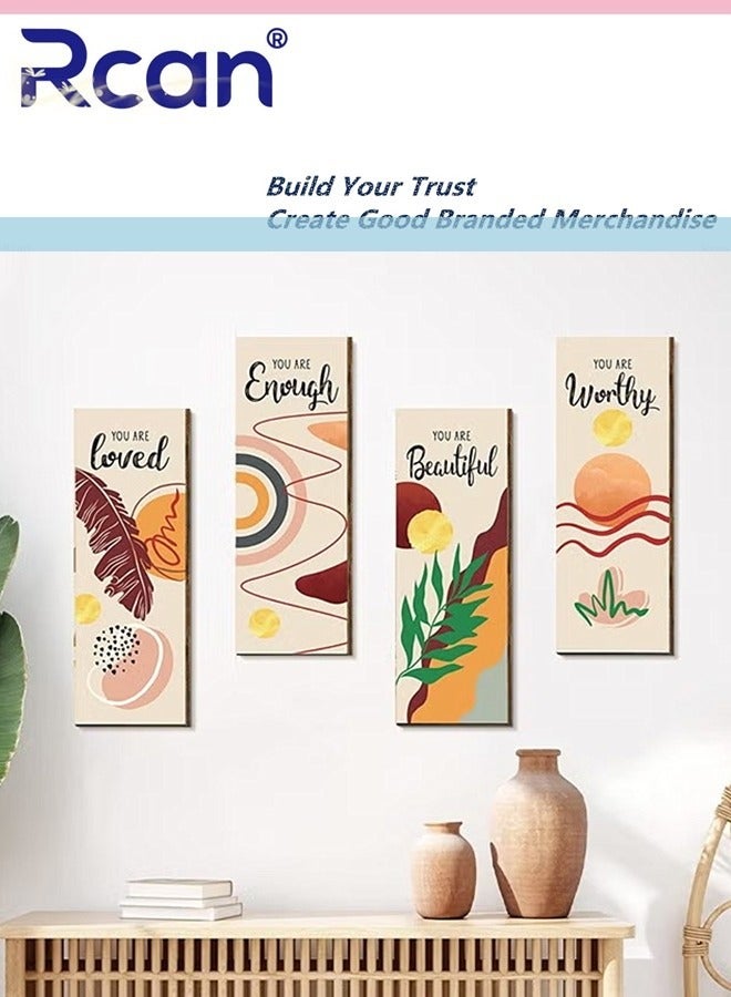 Rcan 4 Pieces Flower Pictures Wall Decor Wooden Framed Decorative Wall Art Painting For Home Cabinets Dining Restaurant 30 x10 x 4 CM - Image 2