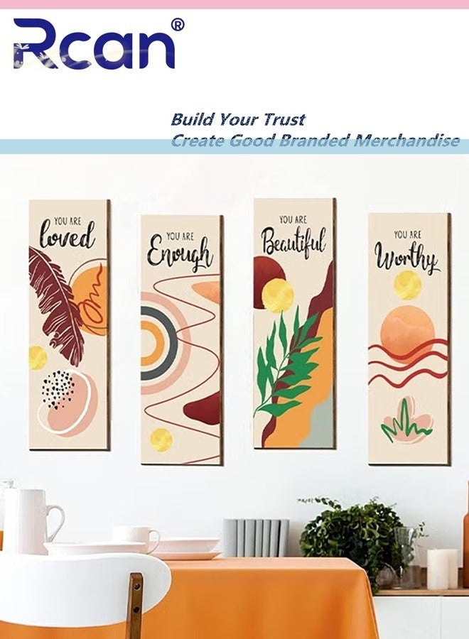 Rcan 4 Pieces Flower Pictures Wall Decor Wooden Framed Decorative Wall Art Painting For Home Cabinets Dining Restaurant 30 x10 x 4 CM - Image 3