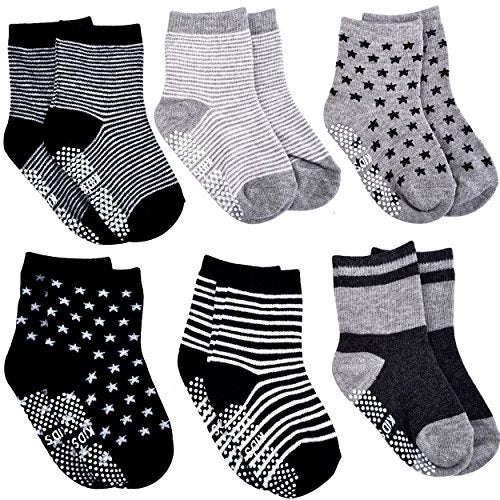 Pro1rise® Assorted 6 Pairs Non-skid Baby Boys Toddler Anti Slip Stretch Knit Stripes Star Cotton Grips Socks Slippers 12 - 36 Months - Image 2