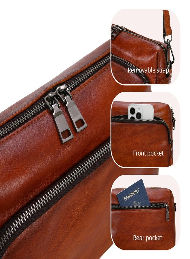 Iswee حقائب يد ومحافظ جلدية أصلية إيزوي للنساء حقائب كروس بودي صغيرة حقيبة سفر ساتشيل حقيبة كتف مع حزام جيتار حقائب يومية (بني) - Image 3