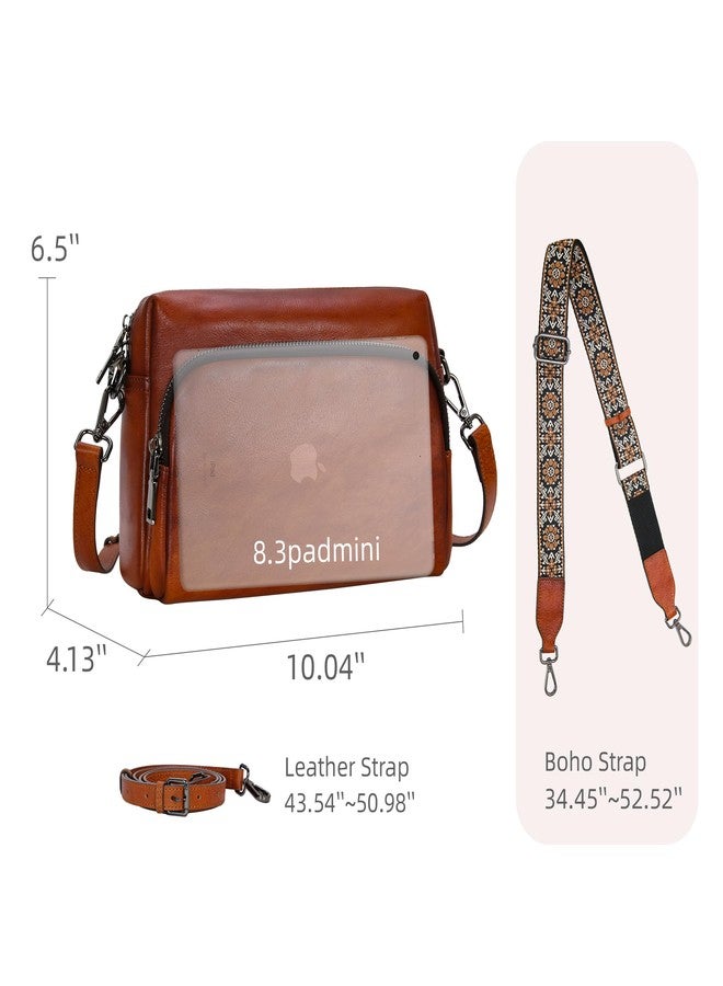 Iswee حقائب يد ومحافظ جلدية أصلية إيزوي للنساء حقائب كروس بودي صغيرة حقيبة سفر ساتشيل حقيبة كتف مع حزام جيتار حقائب يومية (بني) - Image 5